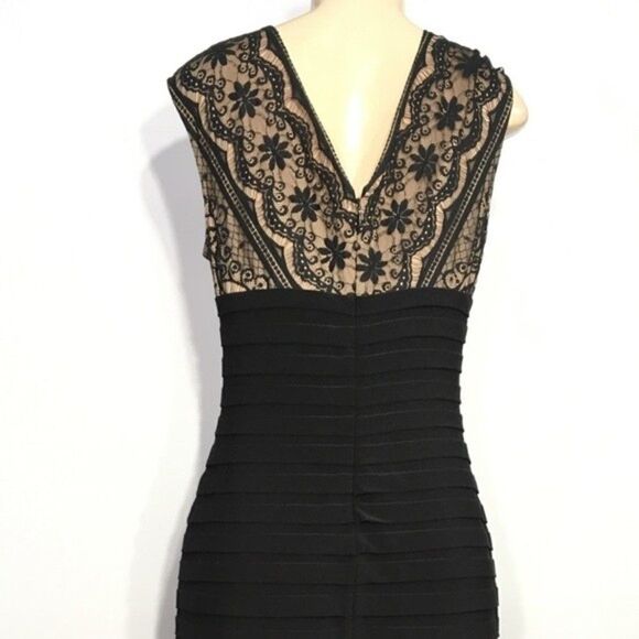 ADRIANNA PAPELL LACE TIERED STRETCH SHEATH DRESS 12P BLACK / NUDE - Picture 5 of 11
